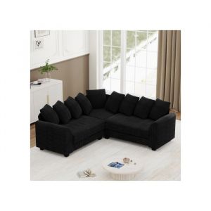 Canap&eacute; dangle en L-LEYTN-Canap&eacute; 5 places moderne-avec coussins de direction-202x202x74cm-Noir