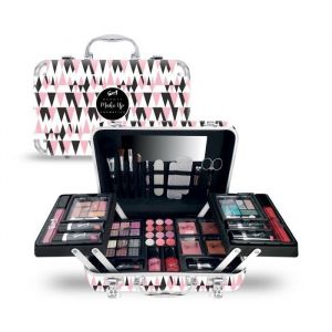 Mallette de maquillage XXXL - GLOSS - Design Rose et Noir - Ombres à Paupières - Brillants à Lèvres - Blush