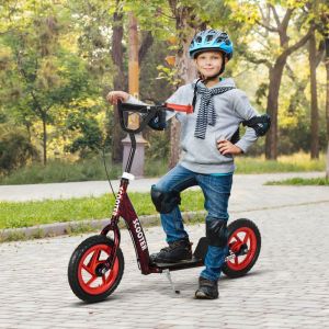 Trottinette patinette scooter enfant grandes roues de 6 &agrave; 12 ans hauteur r&eacute;glable frein arri&egrave;re b&eacute;quille rouge
