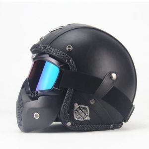 casque moto Casque vintage  Casque Harley lunettes Vintage Casque moto De la personnalité Quatre saisons Mode sécuritaire-Noir noir