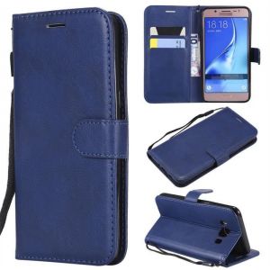 Housse Étui pour Samsung Galaxy J5 2016 PU Cuir et Silicone Couleur Unie Portefeuille Magnétique Support Dragonne Protecteur -Bleu