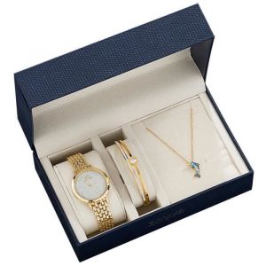 SHARPHY Coffret montre femme + bracelet + collier &ndash; diamant bracelet en acier mode dor&eacute; dauphin cadeau de No&euml;l