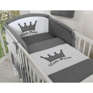 Housses de couette et doreiller pour lit b&eacute;b&eacute; 140x70 &ndash; Prince gris anthracite