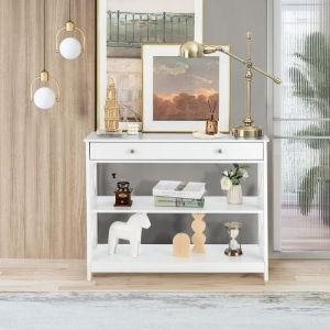 COSTWAY Console Meuble dEntrée - 100 x 30 x 80 CM - 1 Tiroir et 2 Etagères de Rangement pour Couloir Salon Blanc