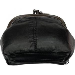 Porte monnaie bourse femme cuir véritable souple fermoir clic-clac modèle retro 3 compartiments dont 1 fermeture -Noir-LOLUNA®