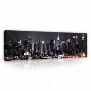 Impression sur Toile New York de nuit Ville 145x45 cm XXL Tableau Décoration Murale Intissée pour Salon Chambre pret a accroche