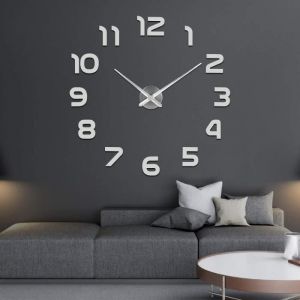 Horloge Murale 3D - Argent - 80-120 cm - Design Moderne - Mouvement Silencieux - Décoration Intérieure