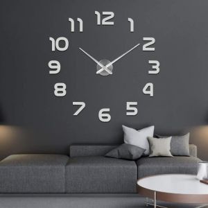 3D Horloge Murale , DIY Horloge Murale Digitale, Mouvement Silencieux, Horloge Murale Design Moderne(80 -120 cm), Argent