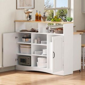 &Icirc;lot Central Cuisine - Desserte de Cuisine &agrave; roulettes - Coin Repas Extensible avec chaises - avec Plan de Travail Chariot - Blanc