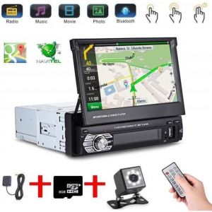 Letouch Autoradio Stéréo 1 DIN 7 HD Écran Tactile Lecteur de Radio GPS Navigation Bluetooth avec 8G Carte+Caméra de Recul