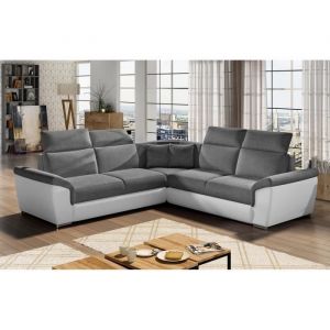 Canapé dangle - convertible - FELIPE - en tissu gris et simili cuir blanc 5/6 places