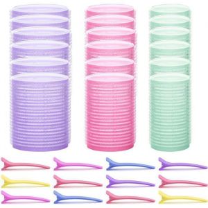 COIFFURE - BIGOUDIS CHAUFFANTS - ROULEAUX CHAUFFANTS - 18 Bigoudis auto-adh&eacute;sifs 44 32 25mm et 12 Pinces &agrave; Bec de Canard