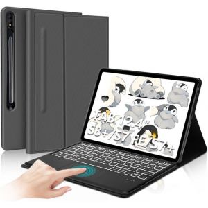 Clavier pour Samsung Galaxy Tab S7 FE/S7 Plus/S7+/S8+ 124 Clavier r&eacute;tro-&eacute;clair&eacute; 7 Couleurs AZERTY avec pav&eacute; TactileGris