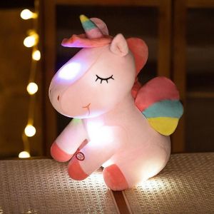 Licorne en peluche de 30 cm avec veilleuse LED - Peluche lumineuse en coton PP - Cadeau id&eacute;al pour les enfants - Violet