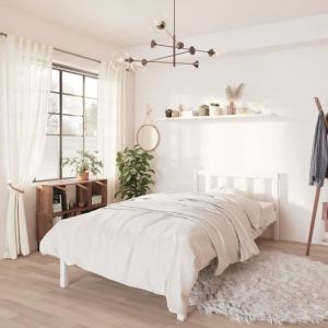 (5770)Cadre de lit simple - OVONNI - Blanc Bois de pin massif 90x200 cm - A lattes - Sommier inclus
