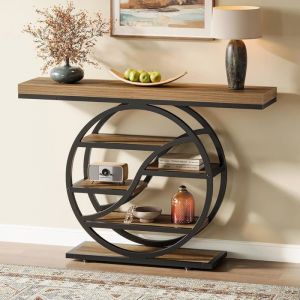 Tribesigns Table Console Industrielle à 5 niveaux 120 x 30 x 88 cm Tables dappoint étroites pour Salon Couloir Marron