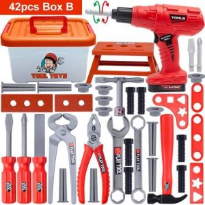 Caldion Outils Enfant Bricolage42 Pi&egrave;ces Boite a Outil avec Perceuse &Eacute;lectrique Malette Outils Visseuse Malette Outils