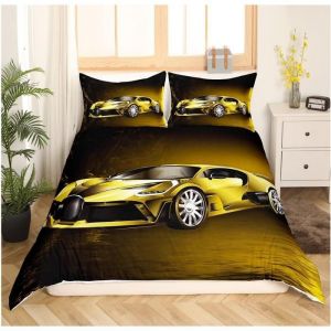 Cool Speed Racing Parure de Lit 90x190 cm Voiture Sport Extr&ecirc;me Housse de Couette pour Enfant Gar&ccedil;On Fille Ado Jaune - 6ZW