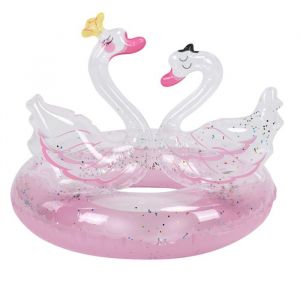 Anneau de natation double cygne pour enfants piscine gonflable à paillettes tube flottant en PVC rose 70#