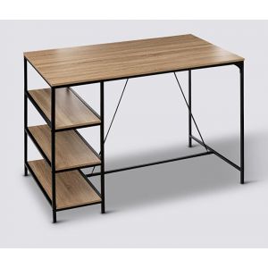 Table de bar table haute avec 3 étagères en bois Beige et métal coloris noir - Longueur 140 x Profondeur 80 x Hauteur 103 cm
