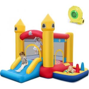 DREAMADE Château Gonflable 4 en 1 avec Toboggan Trampoline Piscine à Balles Aire de Jeux Enfants 3Ans+ Ventilateur 480W Inclus