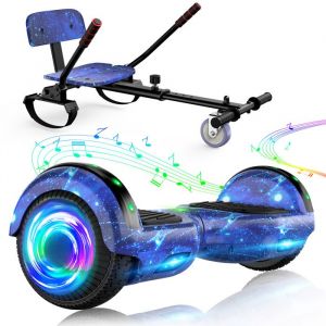 Hoverboard 65 bleu avec Hoverkart Batterie 24V/2.0Ah Vitesse Max 8km/h Éclairage LED Bluetooth Facile à contrôler