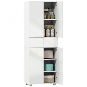 Armoire de cuisine meuble de rangement buffet 4 portes avec &eacute;tag&egrave;res r&eacute;glables - dim. 60L x 35l x 170H cm blanc laqu&eacute;