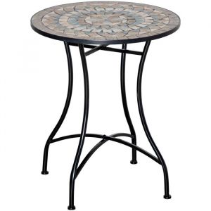 table de jardin table mosa&iuml;que table Bistro ronde avec panneau mosa&iuml;que en c&eacute;ramique vert beige blanc &Oslash; 60cm pour jardin balcon t