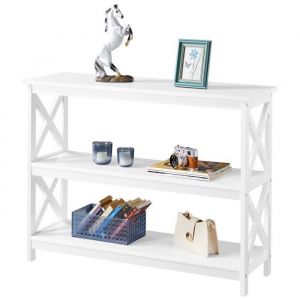 Table Console Extensible en Bois à 3 Niveaux - 106 x 35 x 80 cm - Table d'Entrée - Pied en X  Blanc - Yaheetech