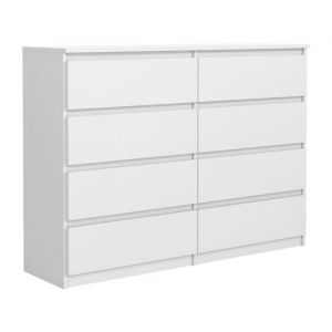 Commode 8 tiroirs - Meblocker - Blanc 120 cm - Meuble de Rangement Spacieux - Salon Bureau chambre &agrave; couche & enfant