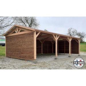 Carport Bois Douglas Fran&ccedil;ais 37 m&sup2; &ndash; 2 pentes &ndash; 8 poteaux &ndash; Abri voiture ext&eacute;rieur &ndash; Garantie 10 ans