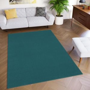 TAPISO Tapis de Salon Chambre MONO Bleu Canard Design Uni Résistant Intérieur Extérieur 120x170 cm