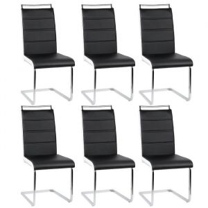 SHE Lot de 6 Chaises de Salle à Manger avec Large Poignée Cuir PU Assise Confortable - Noir-Blanc