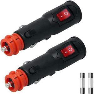 Allume Cigares Fiche Prise Allume Cigare male universelle 12V avec interrupteur et fusible pour Camping Car Bateau Moto (2x Pcs)