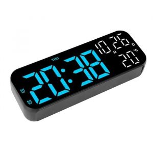 Omabeta horloge num&eacute;rique LED Horloge num&eacute;rique double affichage commande vocale 3 luminosit&eacute; linge horloge Lampe Bleu Noir