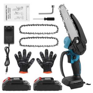 Scie &Eacute;lectrique Sans Fil Mini 6 Pouces - 2 Batteries，1 Chargeur - Scie Circulaire Portable pour Jardin Bricolage et D&eacute;coupe du