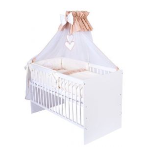 Kmbaby Blanc Lit Bébé 120 x 60 cm avec parure de lit 10 pièces gris matelas sommier à lattes 3 niveaux hauteur - Crème