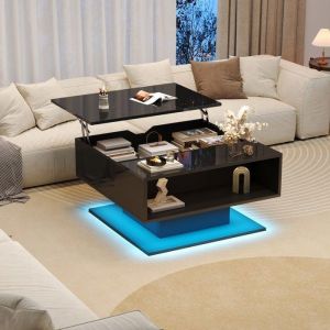 KoDise Table basse relevable Table basse noire avec éclairage LED et rangement - pour salons et bureaux