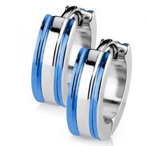 Boucles doreilles cr&eacute;oles - Acier - Mixte - Bords lignes bleues - Argent&eacute; - Inoxydable