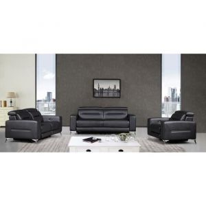 Ensemble de Canap&eacute; relax &eacute;lectrique en cuir DOA - Noir 3+2+1 places