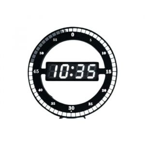 Horloge de table numérique LED silencieuse - Horloge murale électronique noire - Horloge de bureau ronde - Pour chambre à coucher