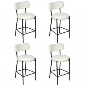 MIPAN.Tabouret de Bar Lot de 4  - Tabouret de Bar Blanc  - Chaise Haute de Bar avec Pied en M&eacute;tal pour &icirc;lot de Cuisine - Peluche
