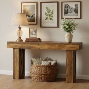 Table console de 160&times;35&times;85 cm entr&eacute;e 2 &eacute;tages table basse rangement bois ferme salon couloir marron