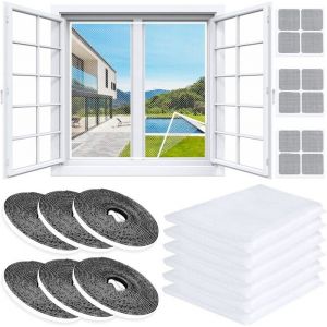 6 Pcs Moustiquaire Fen&ecirc;tres Filet &Eacute;cran Insecte avec Ruban Adh&eacute;sif Moustiquaire Enroulable Recoupable 150 * 130 cm (blanc)
