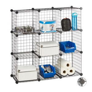 Relaxdays Étagère modulable grille treillis 9 cubes compartiments DIY métal meuble rangement grillage 30x30 cm noir