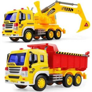 Jouet Camion Pelleteuse Voiture Excavatrice pour Enfant 3 4Ans Benne Vehicule de Chantier Tracteur Grue de Construction avec Lumi&egrave;re