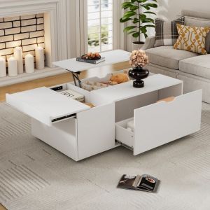 Table basse relevable blanche 120x65x45cm Table basse extensible moderne en bois avec tiroir porte coulissante pour salon