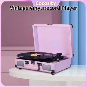 Cocosity Joueur de disques Vintage Record Player BT Phonograph USB Enregistrement 33/45/78rpm instruments vent Brun Rose rose
