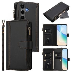 Etui pour Samsung Galaxy S25 Plus/S24 Plus 6.7 Portefeuille Cuir PU R&eacute;tro Rabat Antichoc Housse avec Dragonne Fentes Cartes -Noir