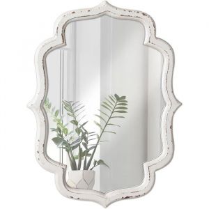 Miroir mural ovale rustique - ESTAMPILLE - 30x40 cm - Blanc - Cadre en bois - Style vintage - Montage mural - Compact
